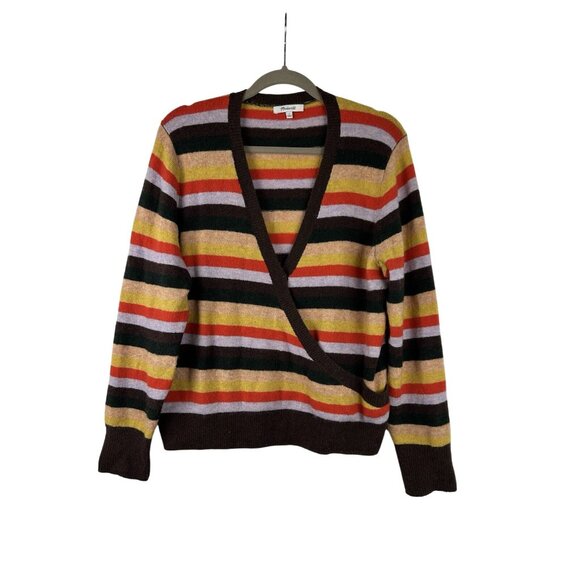 MADEWELL Womens Large Wrap Front pullover Sweater Stripe Multicolor Alpaca Wool - Picture 11 of 15